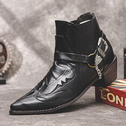 Dylan | Men’s Pointed Toe Ankle Boots with Buckle Chain