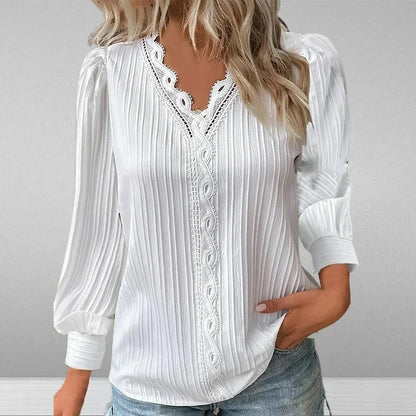Eleanora | Women’s Pleated Blouse with Lace and V-Neck