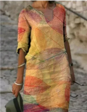Sienna | Women’s Floral V-Neck Midi Dress with Artistic Print