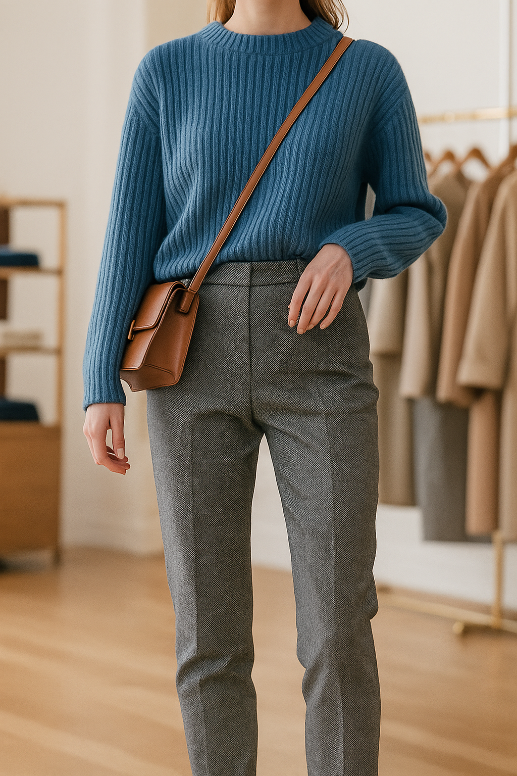 Rosalind | Women’s High-Waisted Wool Herringbone Pants