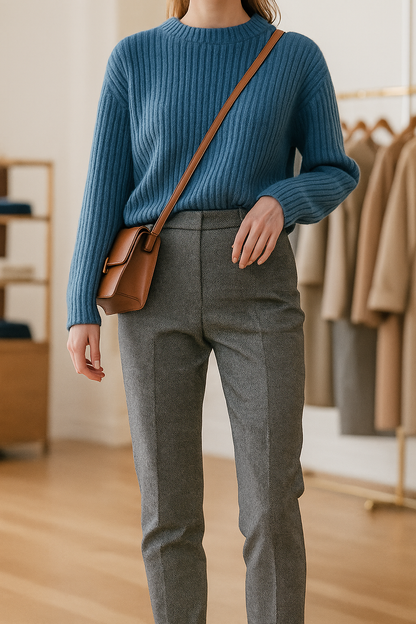 Rosalind | Women’s High-Waisted Wool Herringbone Pants
