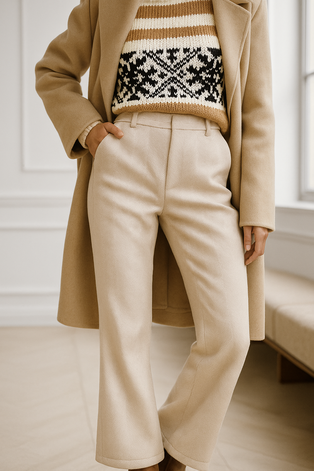 Rosalind | Women’s High-Waisted Wool Herringbone Pants