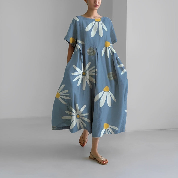 Marigold | Women’s Relaxed Style Flower Midi Dress with Loose Flowy Fit
