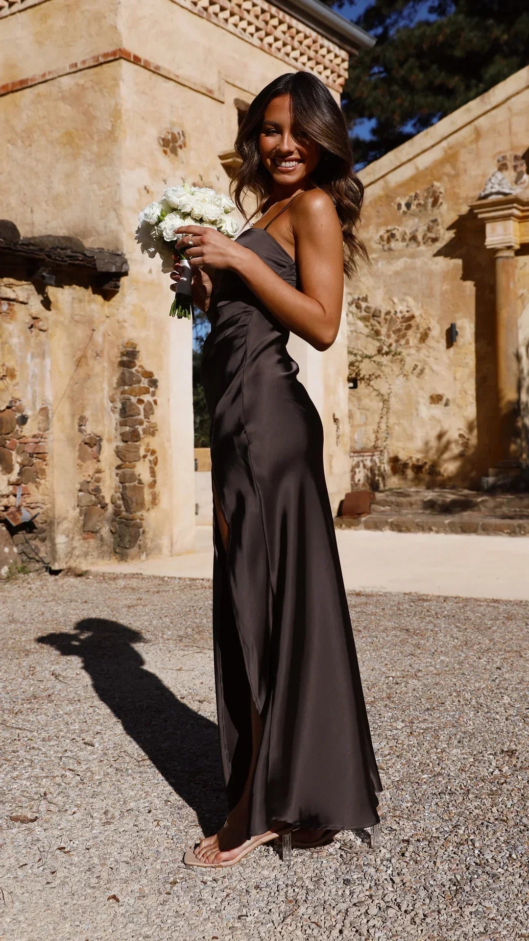 Genevieve | Women’s Spring Satin Slip High Slit Maxi Dress